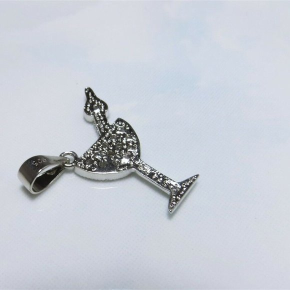 Martini Bracelet Charm Glitzy Sterling Silver & Cz Pave - Picture 4 of 4